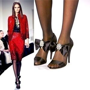Oscar de la Renta Fall 2008 Runway Satin Bow Sandals with Crystal Embellishments